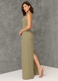 Azazie Flori Bridesmaid Dresses Moss Green Sheath Square Neckline Chiffon Dress image5