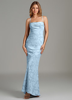 Azazie Ola Brautjungfernkleider Meerjungfrau-Linie Korsett Blumen-Burnout Kleid Himmelblau image4