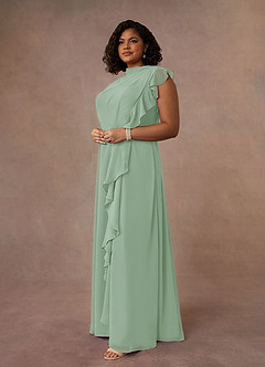 Azazie Narine Mother of the Bride Dresses Agave A-Line High Neckline Pleated Chiffon Dress image15