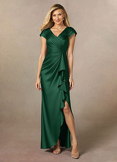 Azazie Anderson vestidos de madre de la novia Vestido de Verde Oscuro de Satén Elástico de Corte En A con Plisado image1