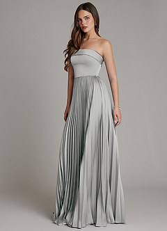 Azazie Mariana Bridesmaid Dresses Silver A-Line Pleated Stretch Satin Dress image6