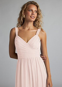 Azazie Aziza Brautjungfernkleider A-Linie V-Hals Gefaltet Chiffon Kleid Blassrosa image5
