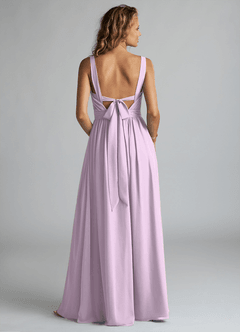 Azazie Aziza Jurken voor bruidsmeisjes Jurk van Chiffon met A-Lijn V-hals geplooid Frosted Lila image4
