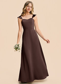 Azazie Maddix Junior A-Linie Gestreift Stretch-Satin Kleid Ganache image4