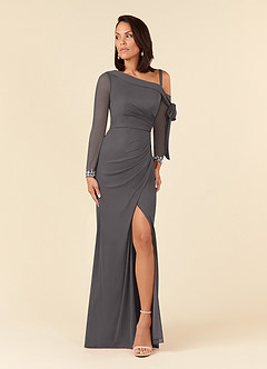Azazie Marna Mother of the Bride Dresses Steel Grey Sheath One Shoulder Mesh Dress image1