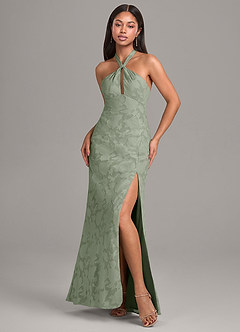 Azazie Ailany Bridesmaid Dresses Agave A-Line Pleated Floral Burnout Dress image1