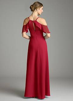Azazie Dakota Bridesmaid Dresses Scarlet A-Line V-Neck Pleated Chiffon Dress image2