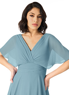 Azazie Pamela Jurken voor bruidsmeisjes Jurk van Chiffon met A-Lijn V-hals geplooid Mystiek Blauw image4