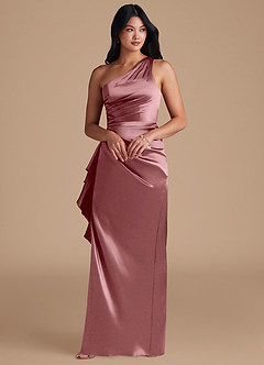 Azazie Latrice Bridesmaid Dresses Vintage Mauve Sheath One Shoulder Metallic Satin Dress image6