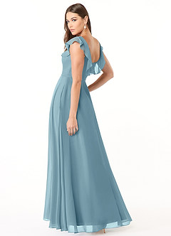 Azazie Jinny Bridesmaid Dresses Moody Blue A-Line Square Neckline Ruched Chiffon Dress image4