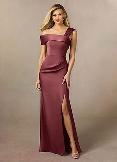 Azazie Laramie Mother of the Bride Dresses Merlot Mermaid Pleated Stretch Satin Dress image1