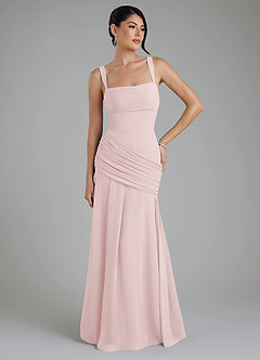 Azazie Toya Robes de demoiselle d'honneur Robe Trapèze en Mousseline de soie Corset Rose Pâle image4