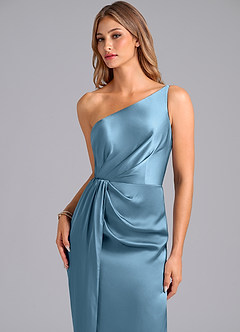 Azazie Naria Brautjungfernkleider Etui One-Shoulder Stretch-Satin Kleid Stahlblau image7