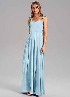 Azazie Everett Bridesmaid Dresses Sky Blue A-Line Stretch Satin Dress image4