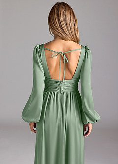 Azazie Norah Brautjungfernkleider A-Linie Stretch-Satin Kleid Matcha image6