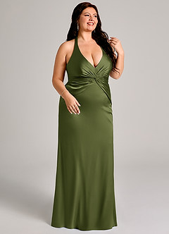 Azazie Valerie Bridesmaid Dresses Olive Mermaid Pleated Stretch Satin Dress image10