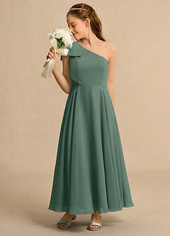 Azazie Guppy Girls Formal Flower Girl Dresses Eucalyptus A-Line One Shoulder Chiffon Dress image5