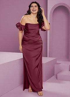 Barbie ♥ Azazie Vestidos de damas de honor Vestido de Mora de Satén Elástico de Corte Recto Convertible con Vestidos sin tirantes image12