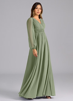 Azazie Palerma Robes de demoiselle d'honneur Robe Trapèze en Mousseline de soie Manches longues Pistache image5