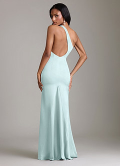 Azazie Voni Bridesmaid Dresses Sea Glass Mermaid One Shoulder Stretch Satin Dress image2