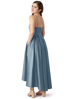 Azazie Jemima Junior Dusty Blue A-Line with Pockets Stretch Satin Dress image5