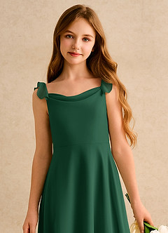 Azazie Puppy Girls Formal Abiti da Ragazza di Fiori Abito A-Line in Chiffon Plissettato Verde Scuro image6
