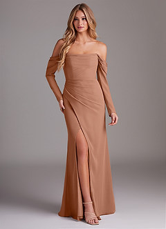 Azazie Hallie Bridesmaid Dresses Bronzer Mermaid Long Sleeve Chiffon Dress image1
