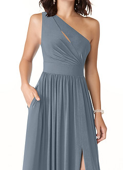 Azazie Jasna Bridesmaid Dresses Dusty Blue A-Line One Shoulder Luxe Knit Dress image5