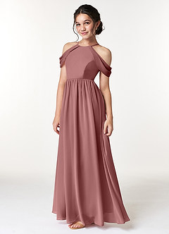 Azazie Seneca Junior Desert Rose A-Line Off the Shoulder Chiffon Dress image5