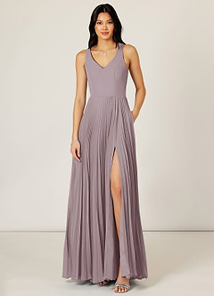 Azazie Lindsey Bridesmaid Dresses A-Line Pleated Chiffon Floor-Length Dress image1