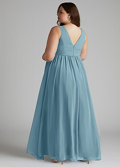 Azazie Yetta Maternity Bridesmaid Dresses A-Line V-Neck Gathered Chiffon Floor-Length Dress image11