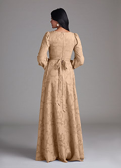 Azazie Leonia Bridesmaid Dresses Champagne A-Line Long Sleeve Floral Burnout Dress image3