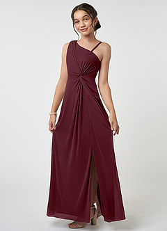 Azazie Brooke Junior Cabernet A-Line Pleated Mesh Dress image3