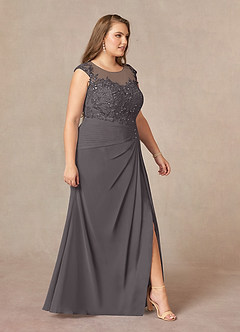 Azazie Libby Mother of the Bride Dresses Steel Grey A-Line Scoop Sequins Chiffon Dress image10