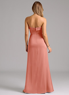 Azazie Aretha Robes de demoiselle d'honneur Robe Trapèze Convertible en Satin extensible Sans bretelle Corail image7
