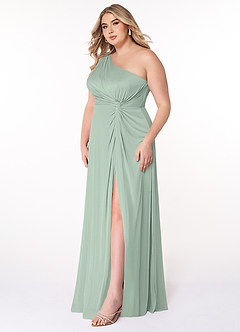 Azazie Brooke Jurken voor bruidsmeisjes Jurk van Mesh met A-Lijn One-Shoulder Agave image8