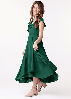 Azazie Posie Junior Emerald A-Line Ruched Chiffon Dress image2