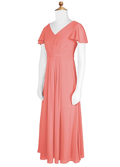 Azazie Peony Junior Robe Trapèze en Mousseline de soie Plissée Corail image8