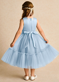 Azazie Miracle Blumenmädchenkleider A-Linie Schleifen Matte Satin Kleid Puderblau image2