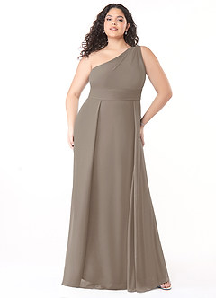 Azazie Dallas Jurken voor bruidsmeisjes Jurk van Chiffon met A-Lijn One-Shoulder Taupe image6