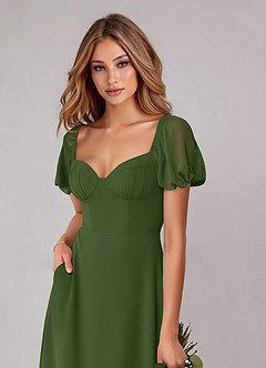 Azazie Fatima Bridesmaid Dresses Olive A-Line with Pockets Chiffon Dress image6