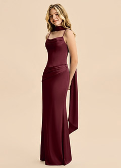 Azazie Sorrel Junior Robe Sirène en Satin extensible Drapé Cabernet image4