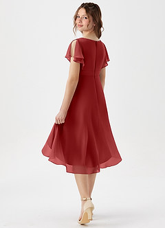 Azazie Graciela Junior Rust A-Line Pleated Chiffon Dress image6