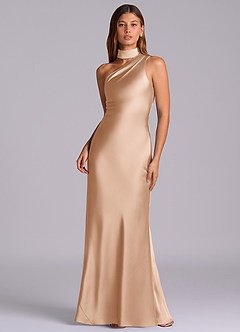 Azazie Seona Bridesmaid Dresses English Rose Mermaid One Shoulder Stretch Satin Dress image1