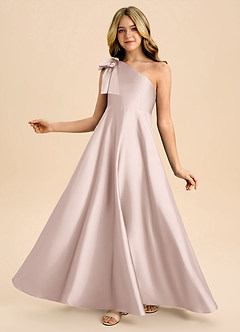 Azazie Penguin Junior Abito A-Line in Raso Elasticizzato Fiocco Rosa Rossore image1