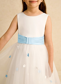 Azazie Cricket vestidos de niña de las flores Vestido de Marfil Azul Cielo de Satin Mate de Princesa con Plisado image8