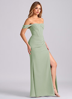 Azazie Joanne Final Sale Dusty Sage Mermaid Off the Shoulder Chiffon Dress image4