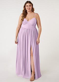 Azazie Zeya Bridesmaid Dresses Frosted Lilac A-Line V-Neck Pleated Chiffon Dress image6