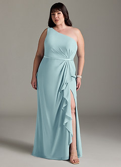 Azazie Liza Bridesmaid Dresses Sea Glass Mermaid One Shoulder Chiffon Dress image6