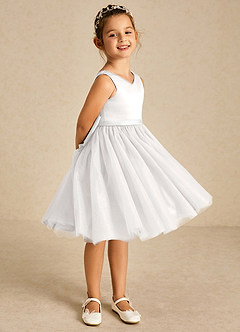 Azazie Seline Flower Girl Dresses Ivory White A-Line Bow Tulle Dress image5